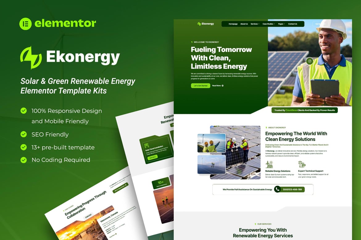 Download Ekonergy - Solar & Green Renewable Energy Elementor Template Kits