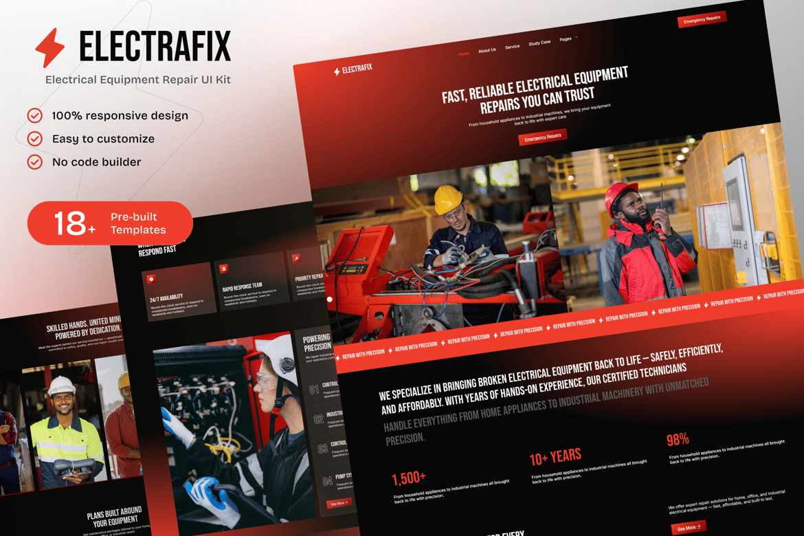Download ElectraFix - Electrical Equipment Repair Elementor Template Kit for Maintenance Services