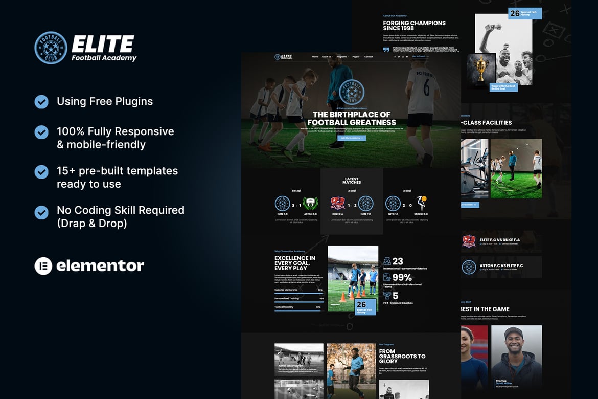 Download Elite - Football Academy Elementor Template Kit