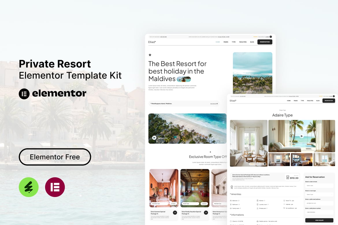 Download Elliad - Private Resort Elementor Template Kit