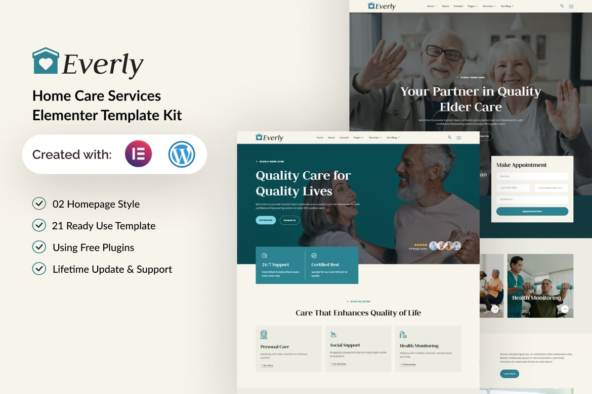Download Everly - Home Care Services Elementor Template Kit