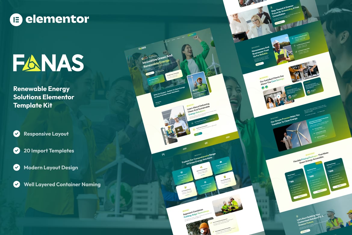 Download Fanas - Solar & Green Renewable Energy Solutions Elementor Template Kit