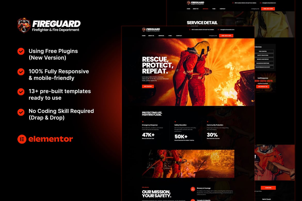 Download FireGuard - Firefighter & Fire Department Elementor Template Kit