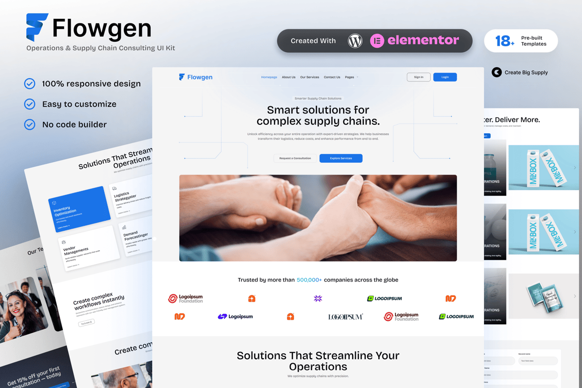 Download Flowgen - Operations and Supply Chain Consulting Elementor Template Kit for Logistics Experts