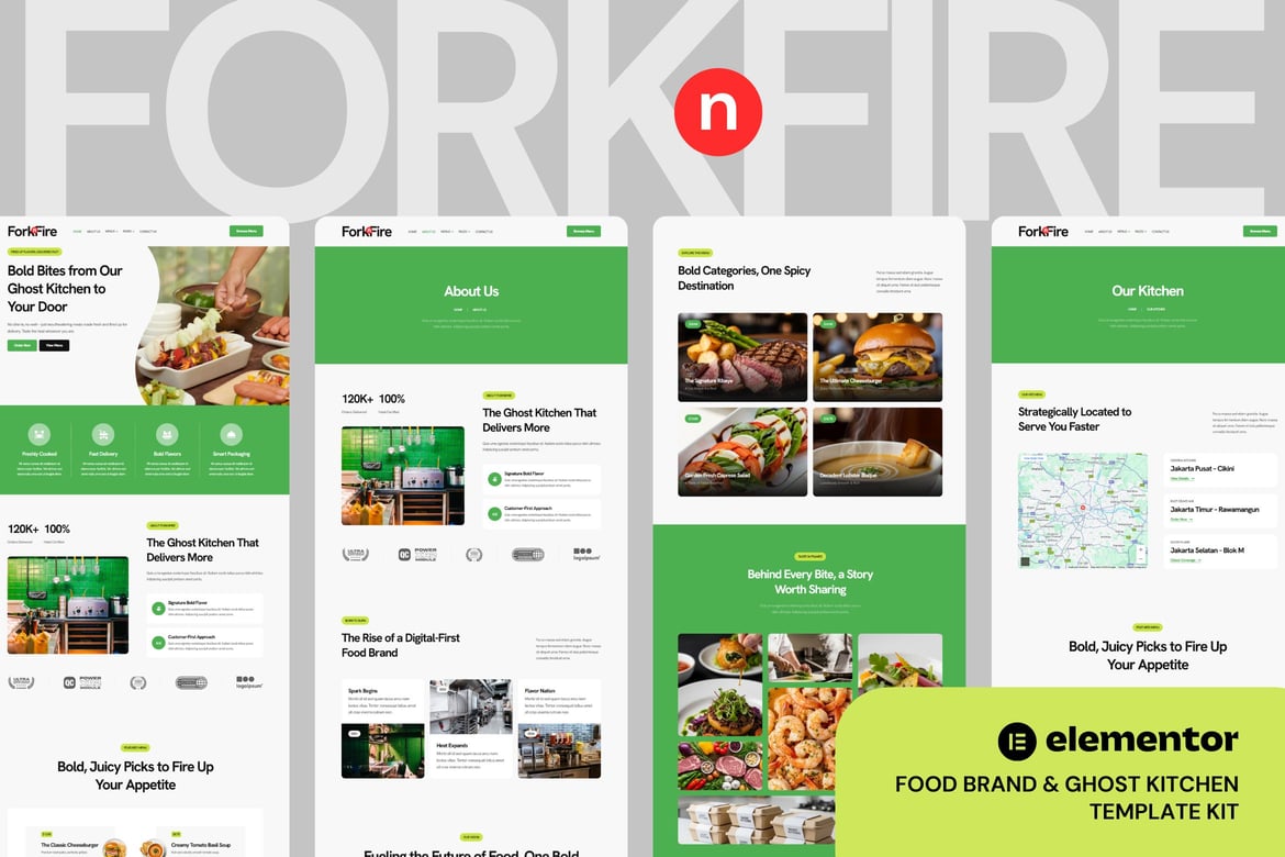 Download ForknFire - Food Brand & Ghost Kitchen Elementor Template Kit
