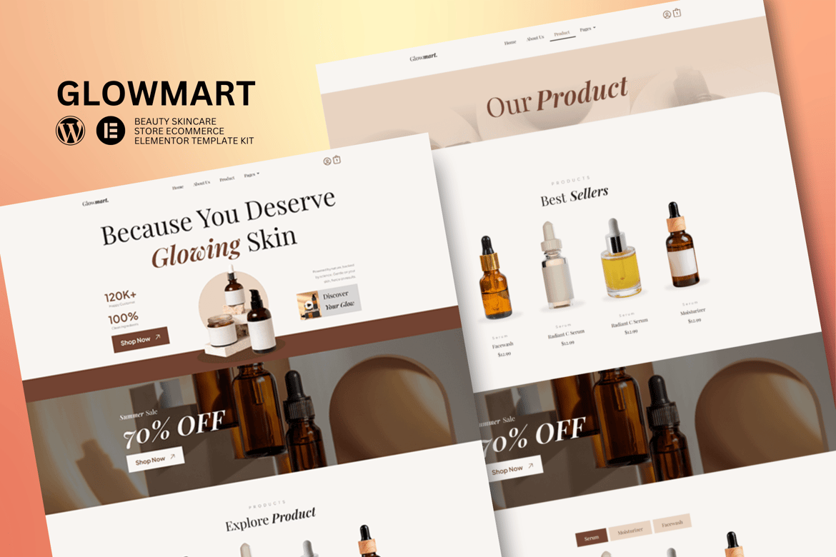 Download Glowmart - Beauty Cosmestics & Skincare Ecommerce Elementor Template Kit