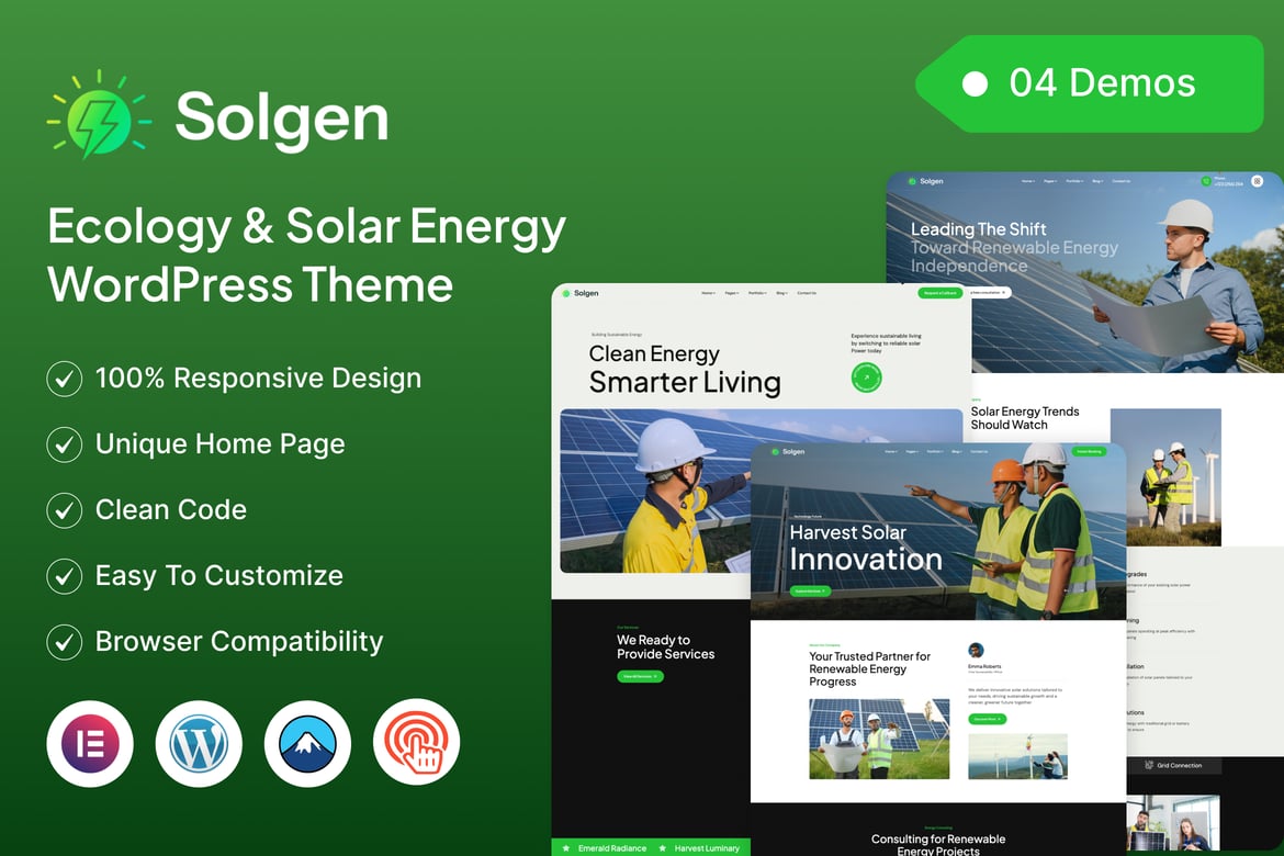 Download Green Ecology & Solar Energy WordPress Theme