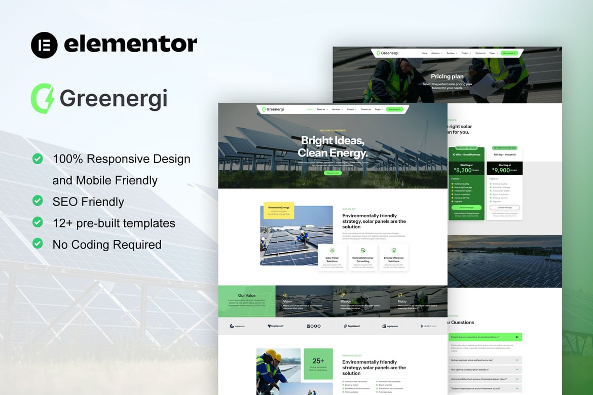 Download Greenergi - Solar & Green Renewable Energy Elementor Pro Template Kit