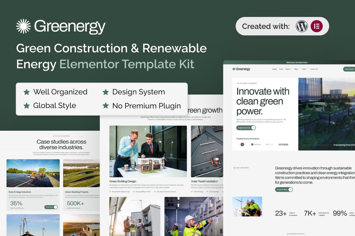 Download Greenergy - Green Construction & Renewable Energy Elementor Template Kit