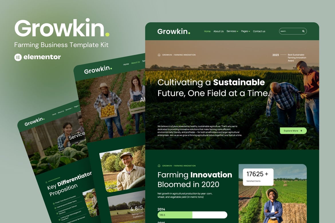 Download Growkin - Farming Business Website Elementor Template Kits