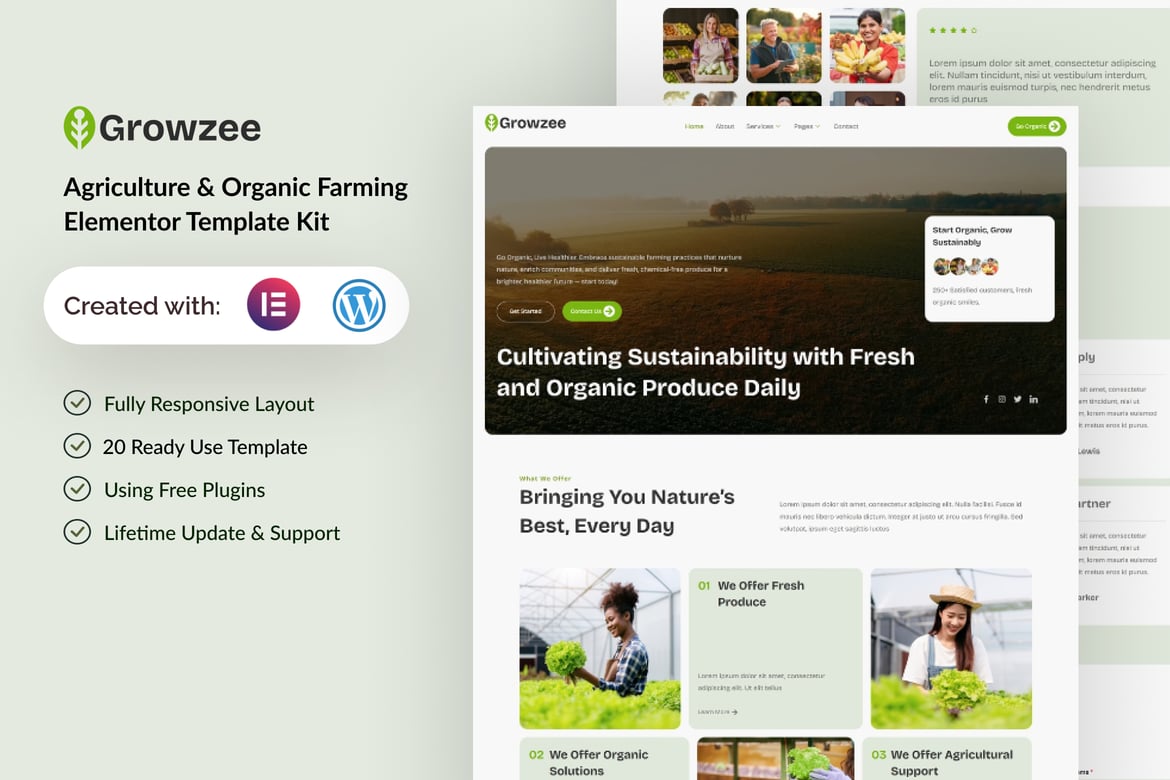 Download Growzee - Agriculture & Organic Farming Elementor Template Kit