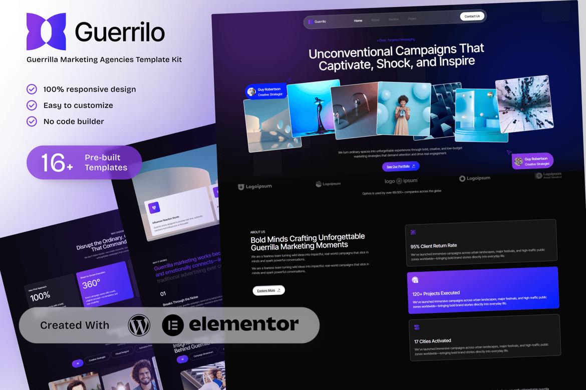 Download Guerrilo - Guerrilla Marketing & Brand Activation Elementor Template Kit