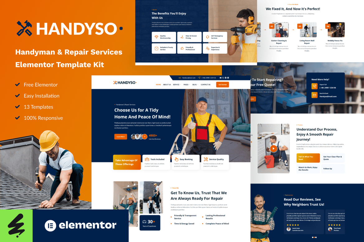 Download Handyso - Handyman & Repair Service Elementor Template Kit