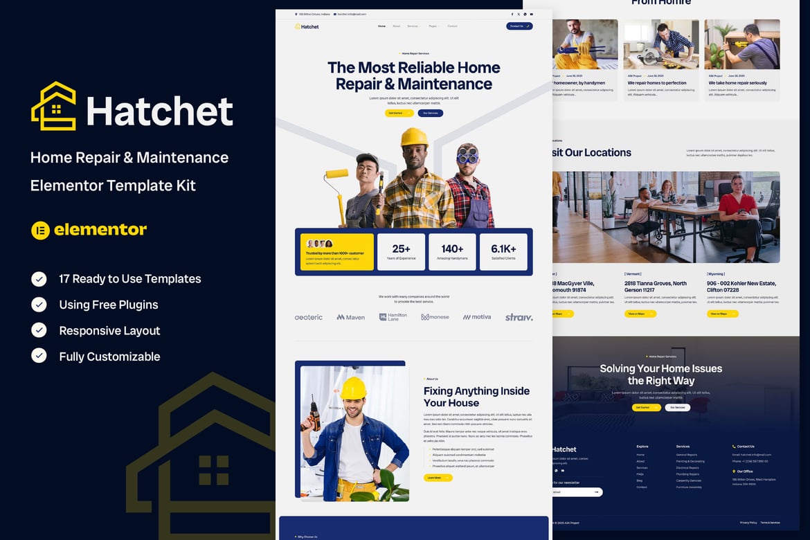 Download Hatchet - Home Repair & Maintenance Elementor Template Kit