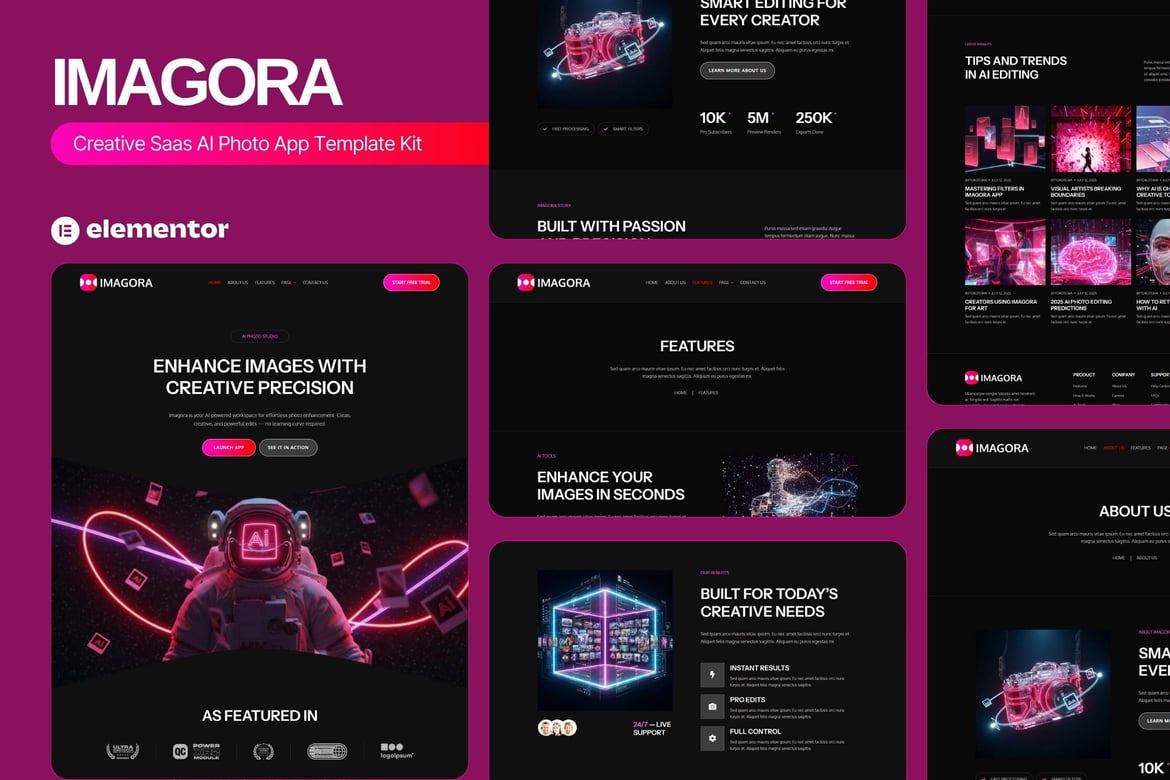 Download Imagora – Creative Saas AI Photo App Elementor Template Kit