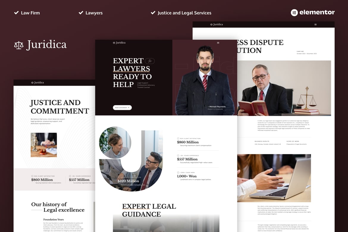 Download Juridica - Lawyer Attorney and Law Firm Elementor Pro Template Kit