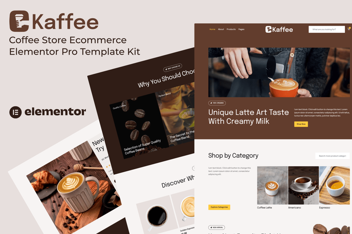 Download Kaffee - Coffee Store Ecommerce Elementor Pro Template Kit