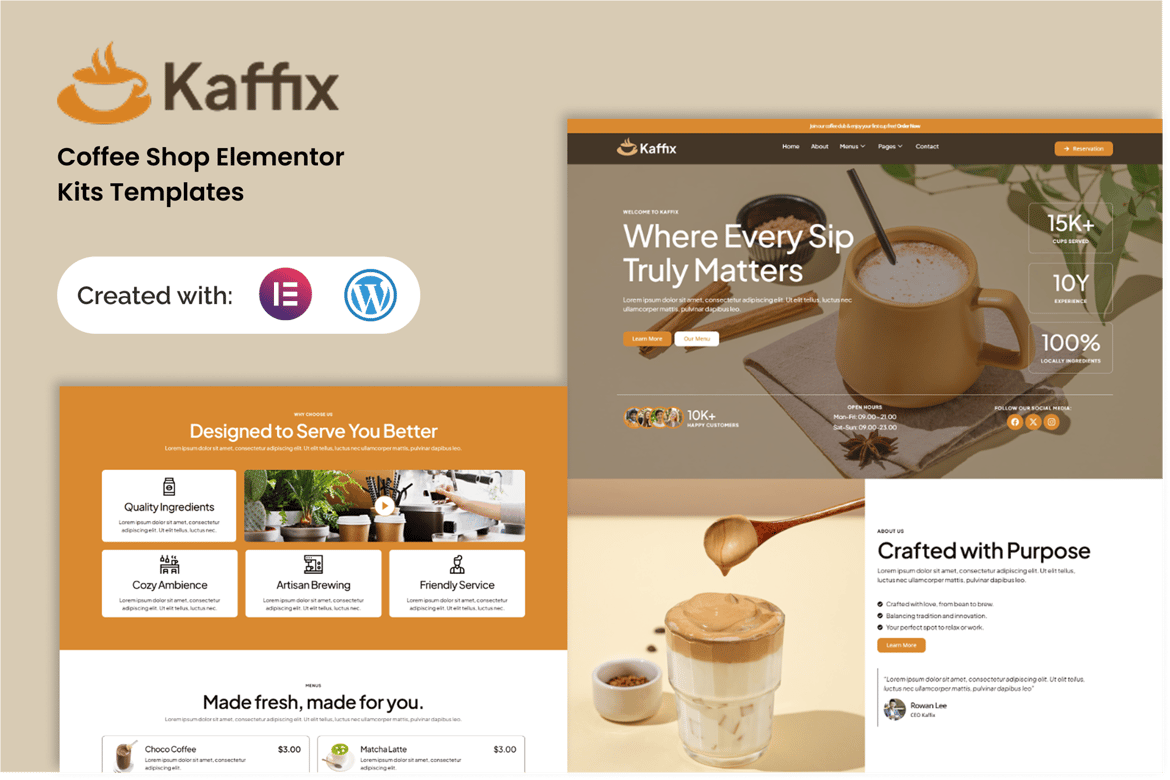 Download Kaffix - Coffee Shop & Cafe Elementor Template Kit