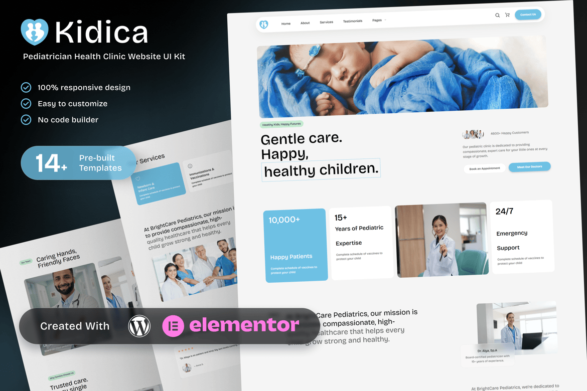 Download Kidica – Health Clinic & Pediatrician Elementor Template Kit for Childcare Services