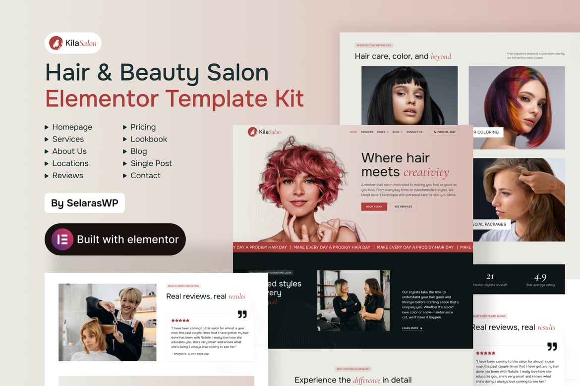 Download KilaSalon - Hair and Beauty Salon Elementor Template Kit