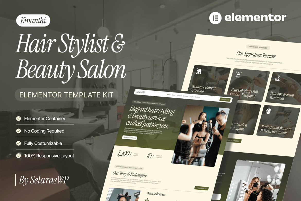 Download Kinanthi - Hair Stylist & Beauty Salon Elementor Template Kit