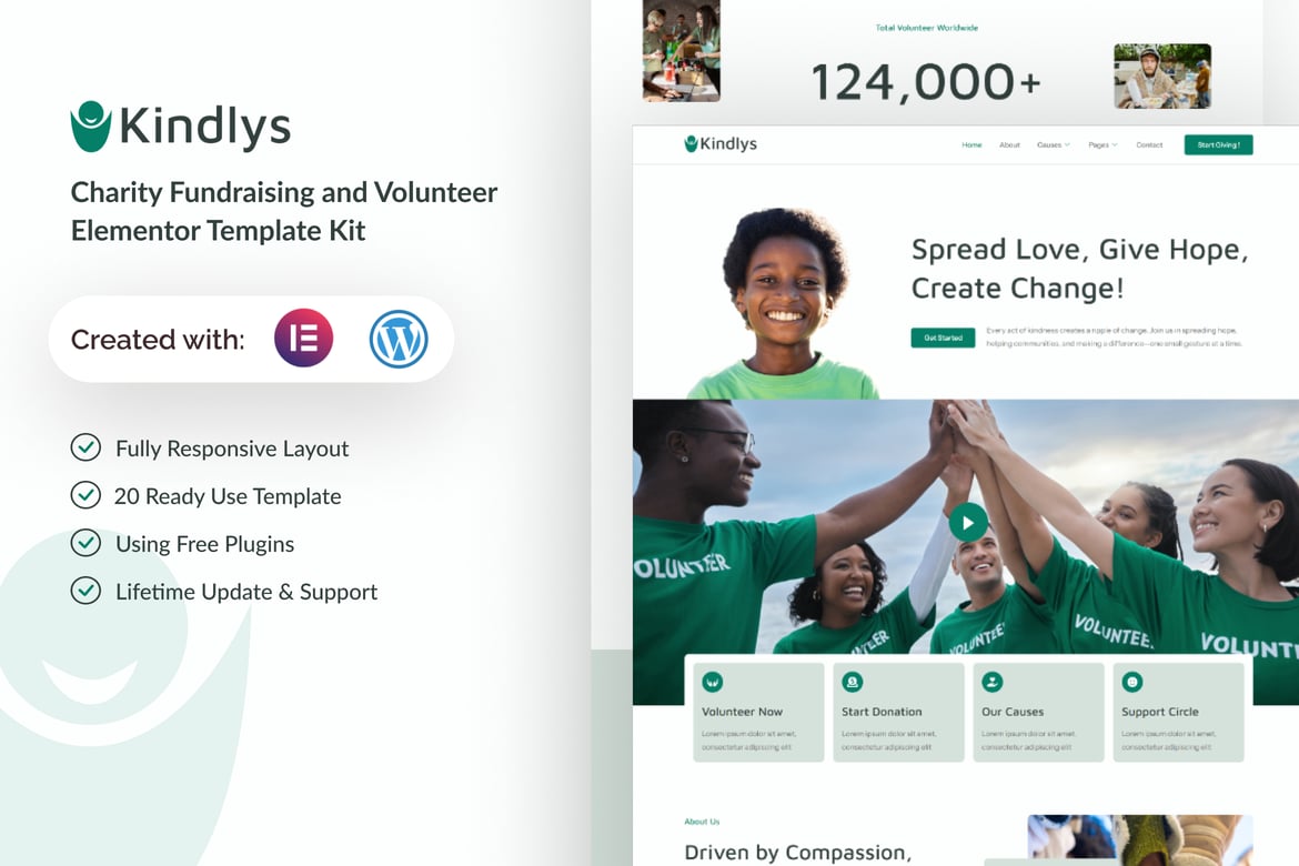 Download Kindlys - Charity Fundraising & Volunteer Elementor Template Kit