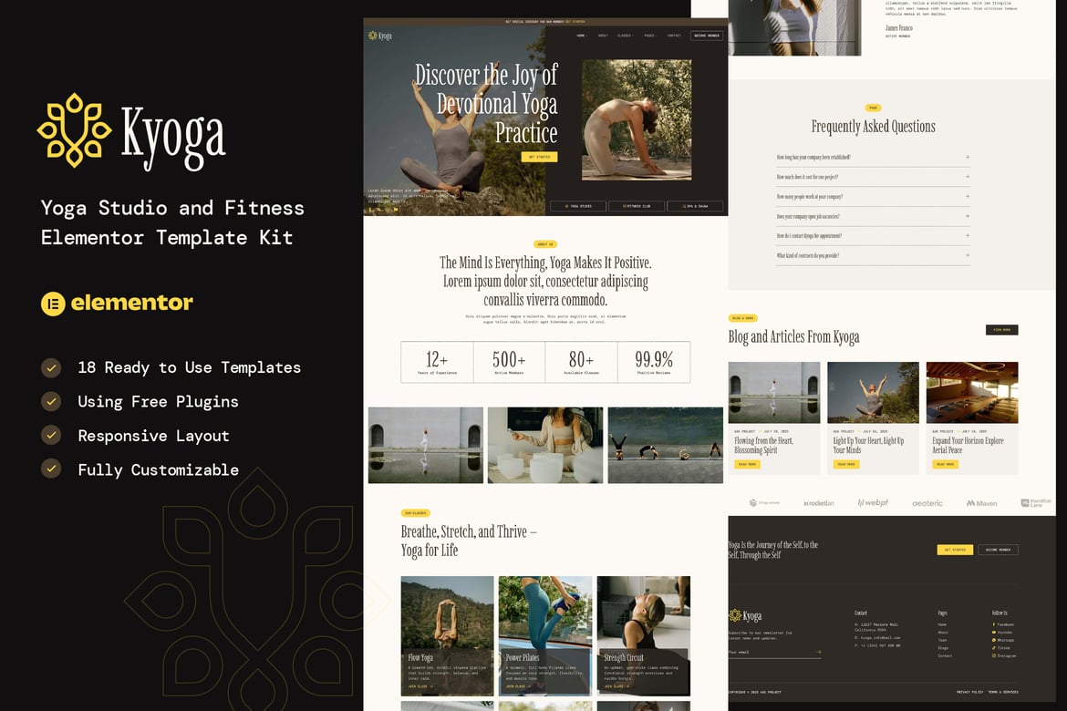 Download Kyoga - Yoga Studio & Fitness Elementor Template Kit