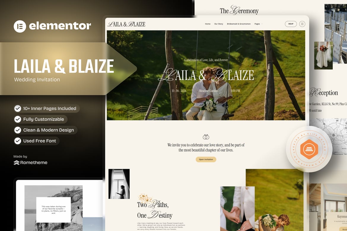 Download Laila & Blaize - Wedding Invitation Elementor Template Kit