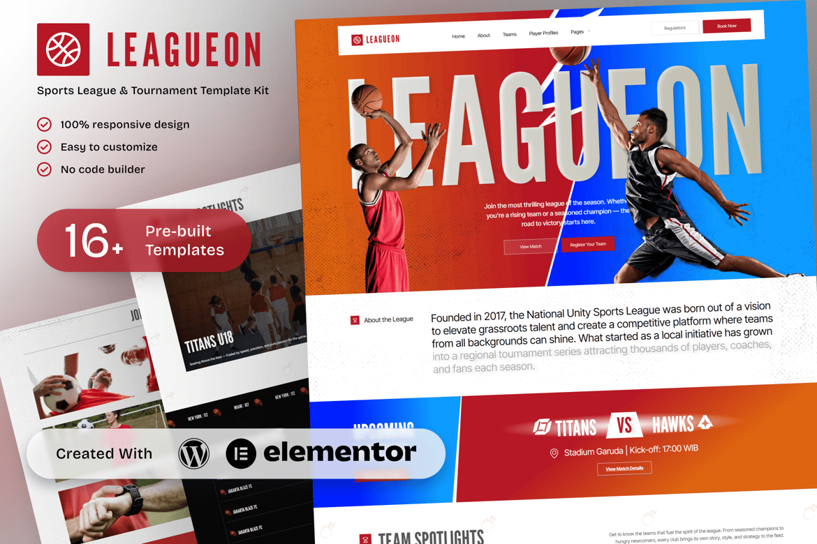 Download Leagueon – Sports League & Tournament Elementor Template Kit