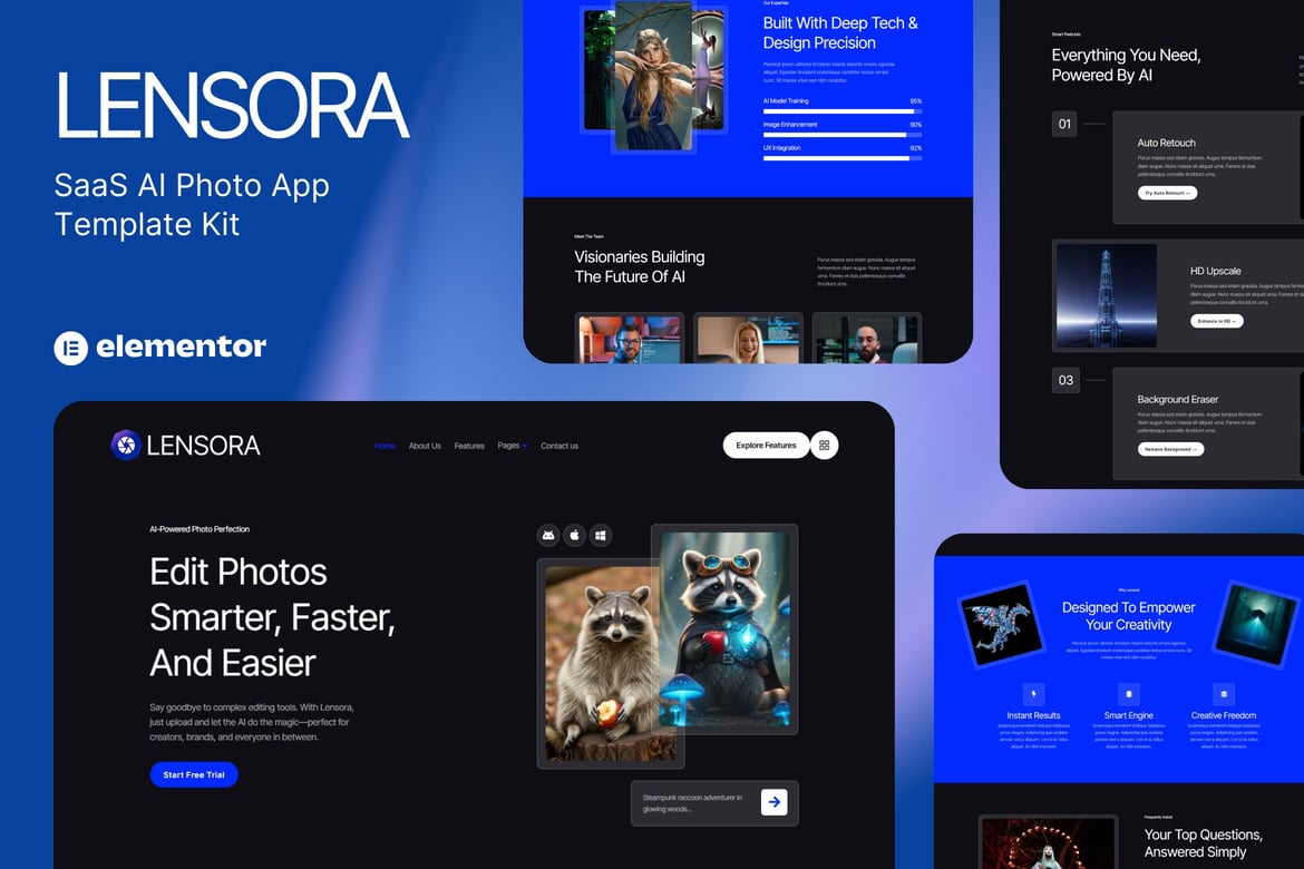 Download Lensora - SaaS AI Photo App Website Elementor Template Kit