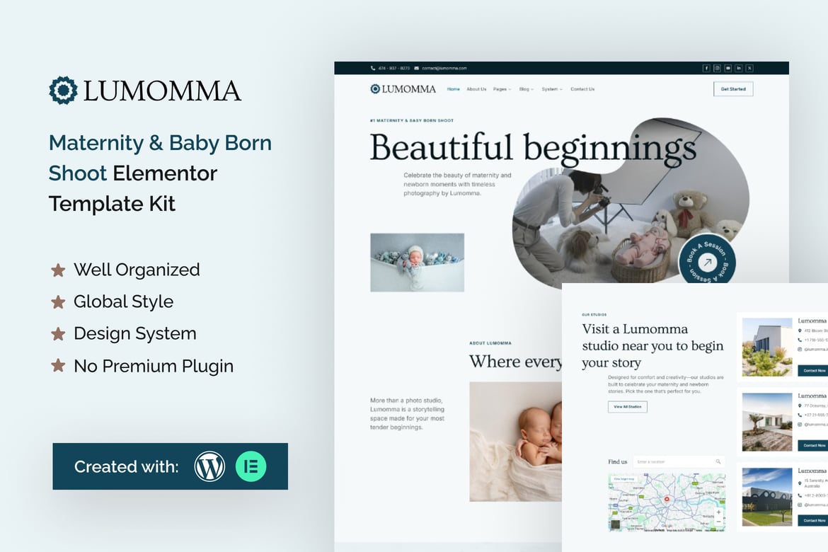 Download Lumomma Maternity & Baby Born Shoot Elementor Template Kit
