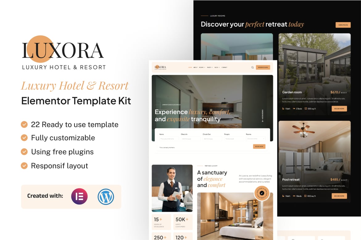 Download Luxora - Luxury Hotel & Resort Elementor Template Kit