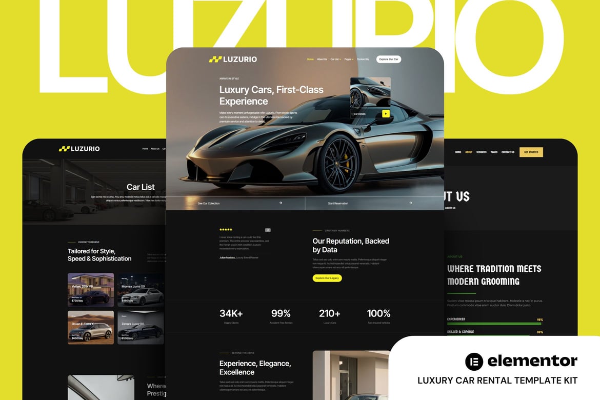 Download Luzurio - Luxury Car Rental Elementor Template Kit