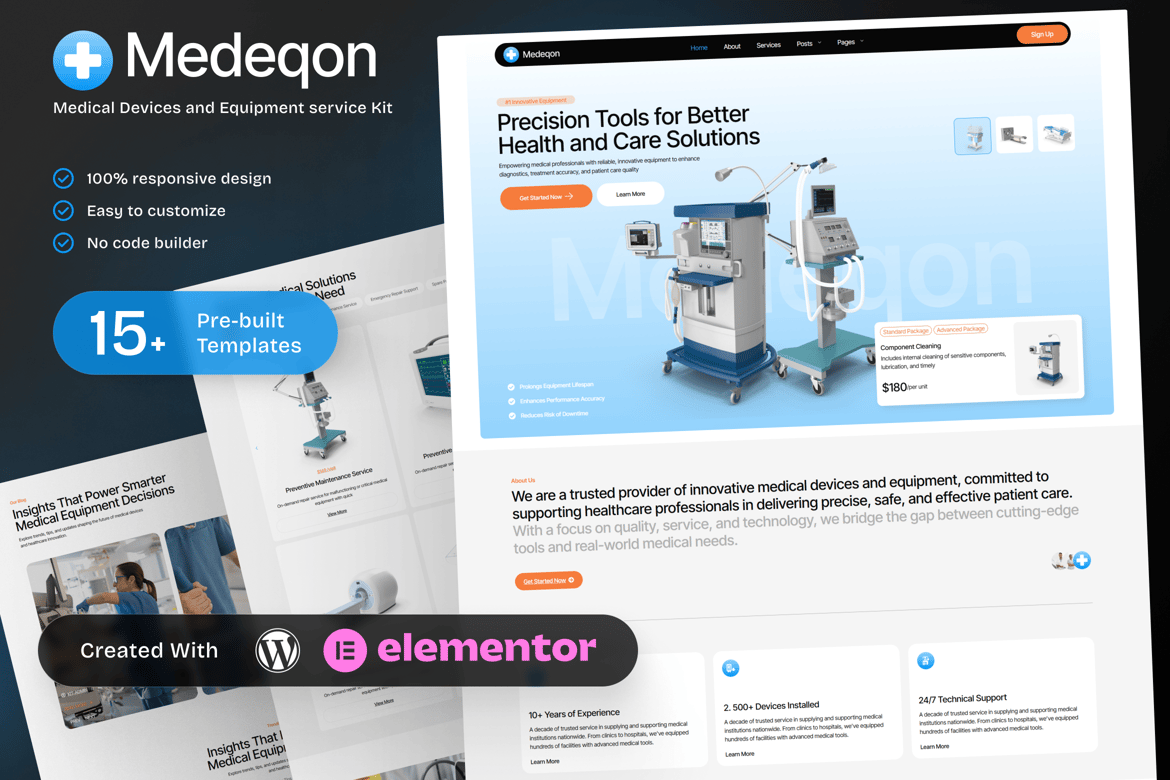 Download Medeqon – Medical Devices & Equipment Service Elementor Template Kit