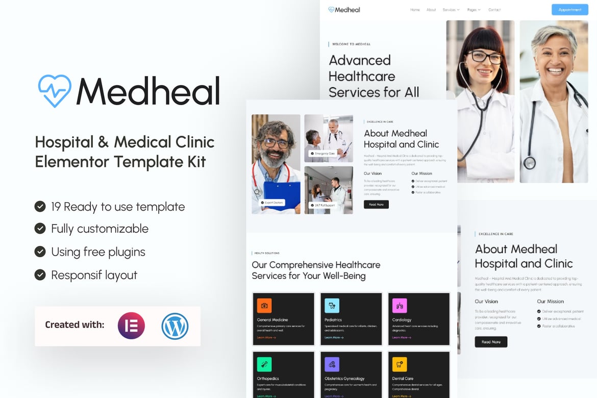 Download Medheal - Hospital & Medical Clinic Elementor Template Kit