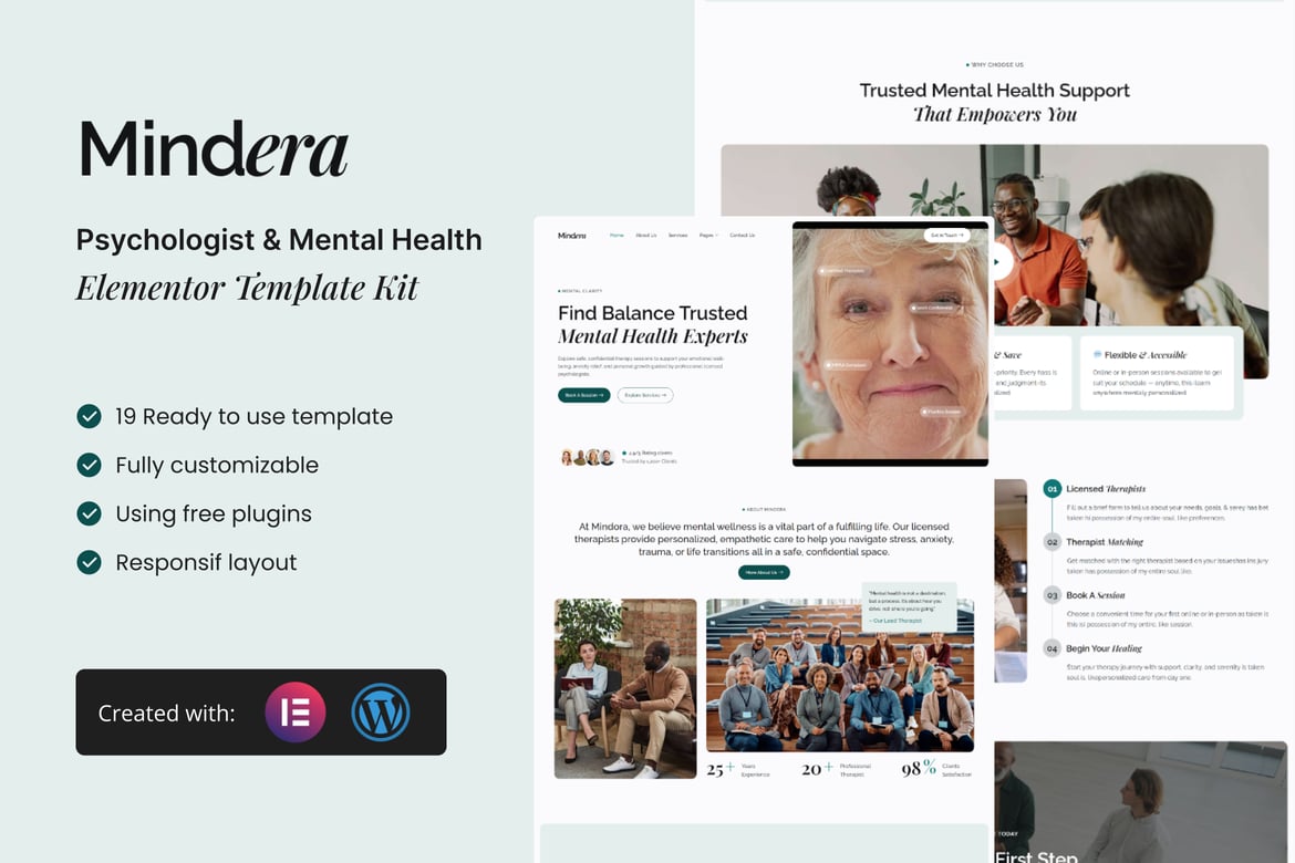 Download Mindera - Psychologist & Mental Health Elementor Template Kit