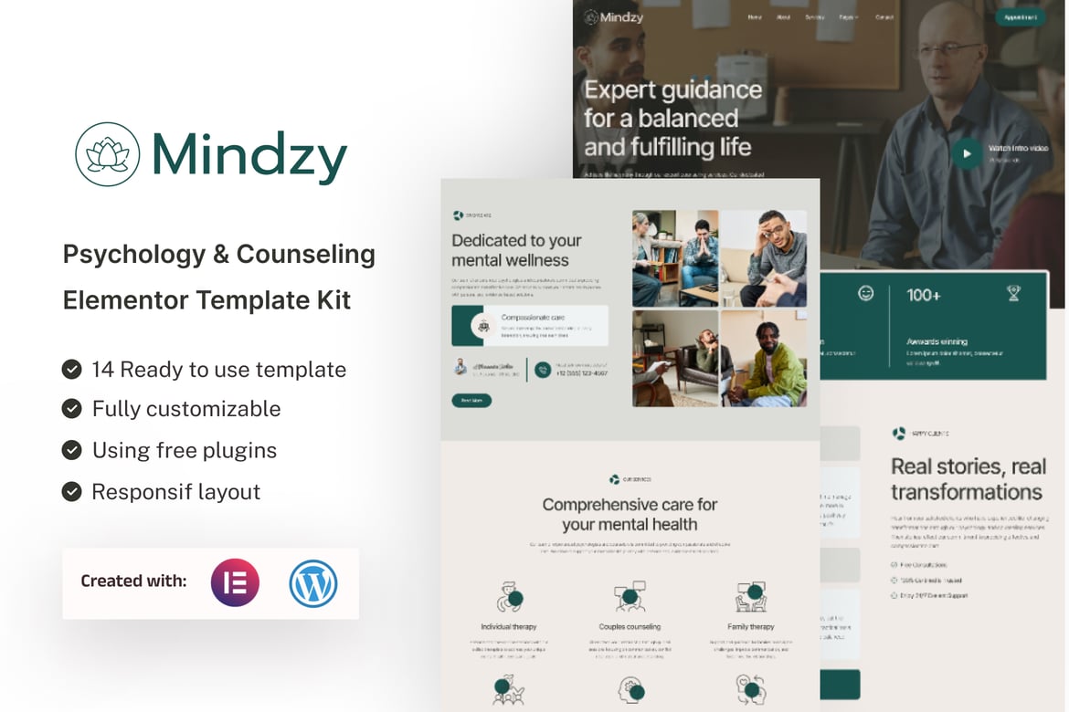Download Mindzy - Psychology & Counseling Elementor Template Kit