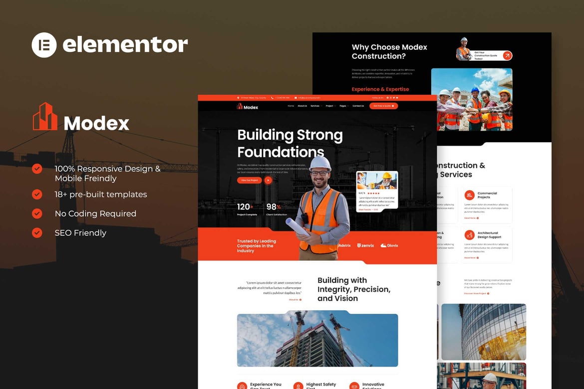 Download Modex - Construction & Building Services Elementor Template Kit