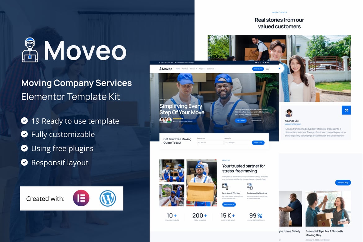 Download Moveo - Moving Company Services Elementor Template Kit