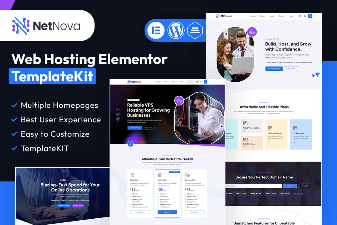 Download NetNova - Web Hosting Elementor Template Kit