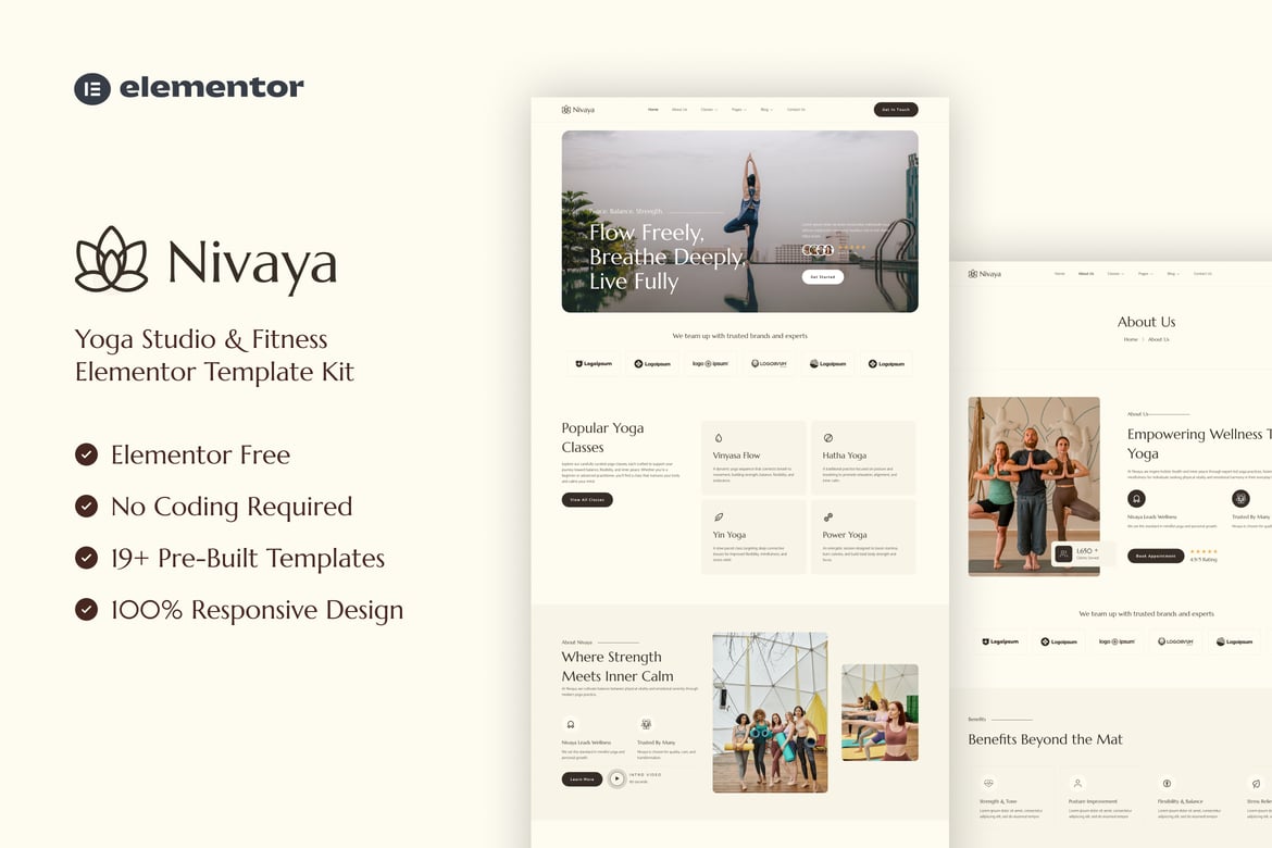Download Nivaya - Yoga Studio & Fitness Elementor Template Kit