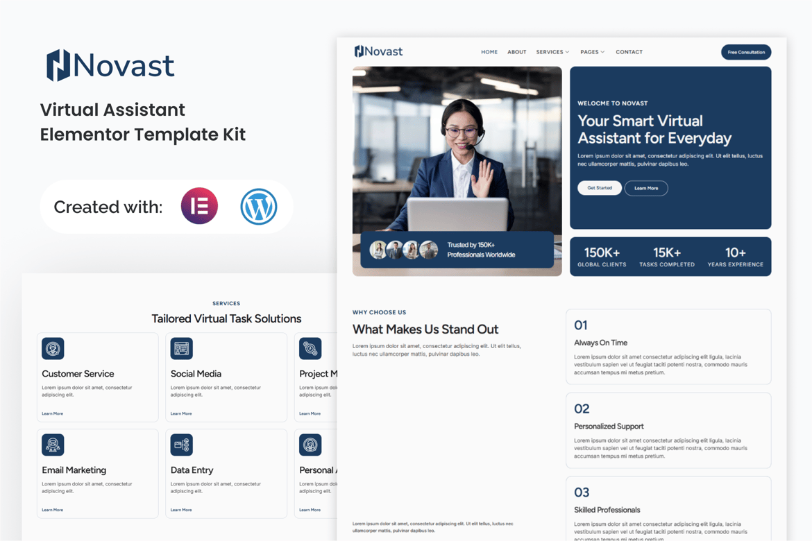 Download Novast - Virtual Assistant Elementor Template Kit