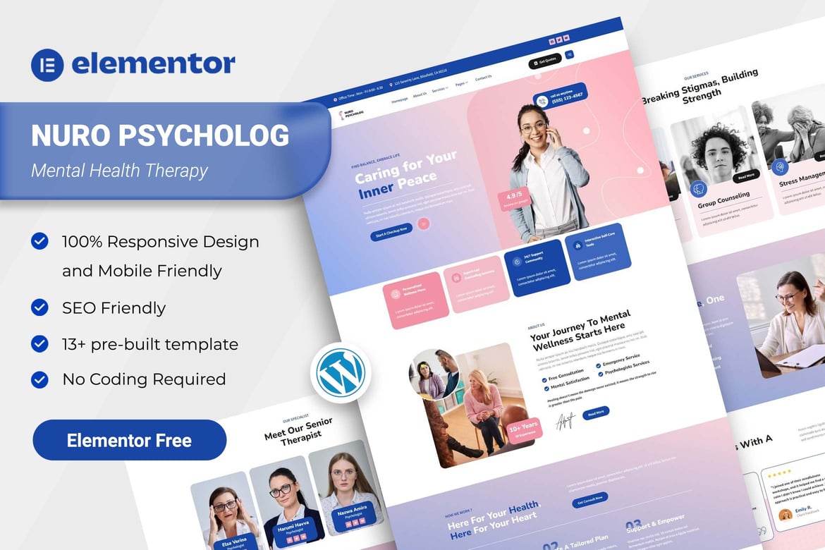 Download Nuro - Mental Health Therapy Elementor Template Kit