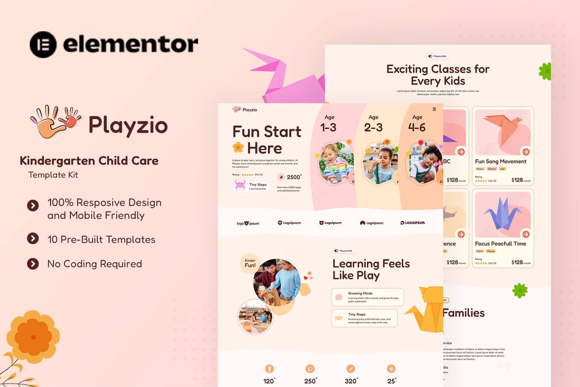 Download Playzio - Kindergarten Child Care Elementor Template Kit