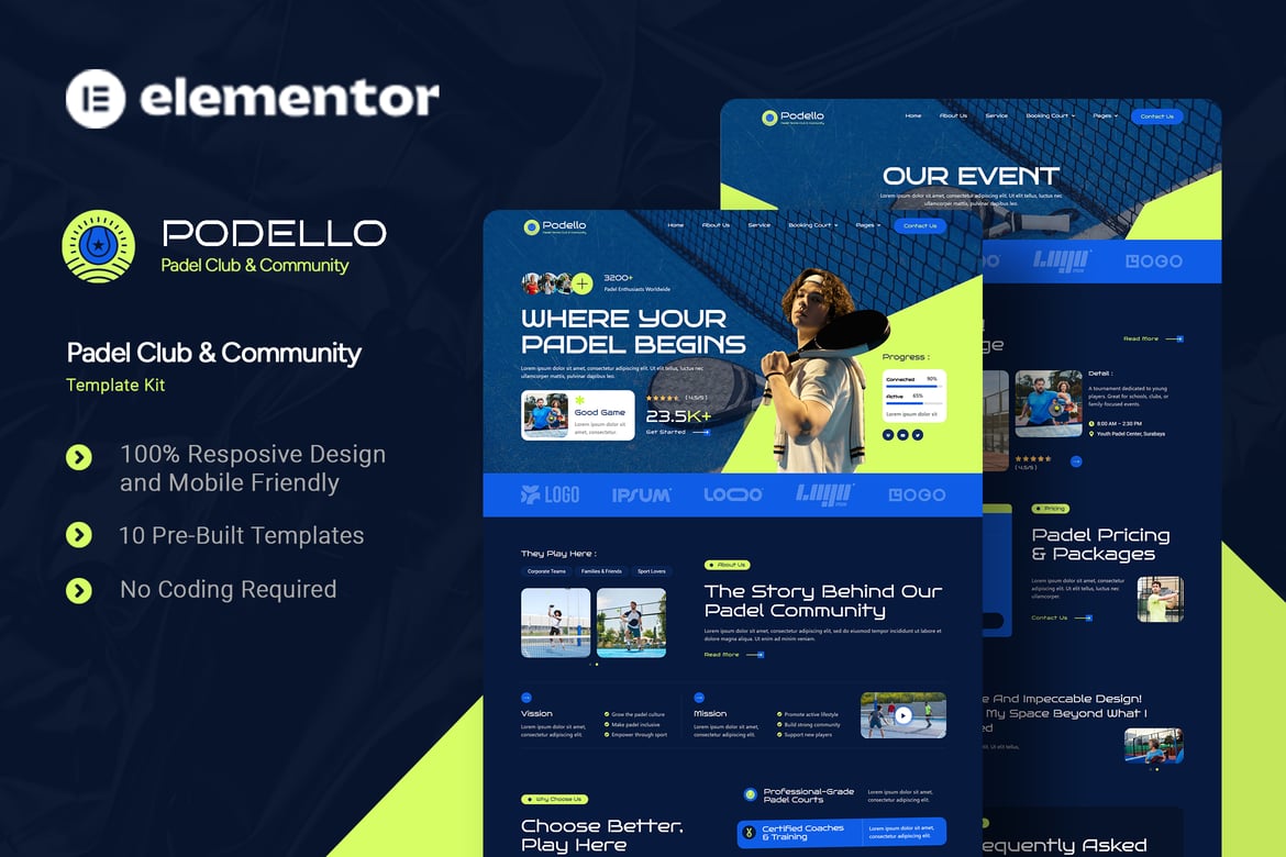 Download Podello - Padel Club & Community Elementor Template Kit