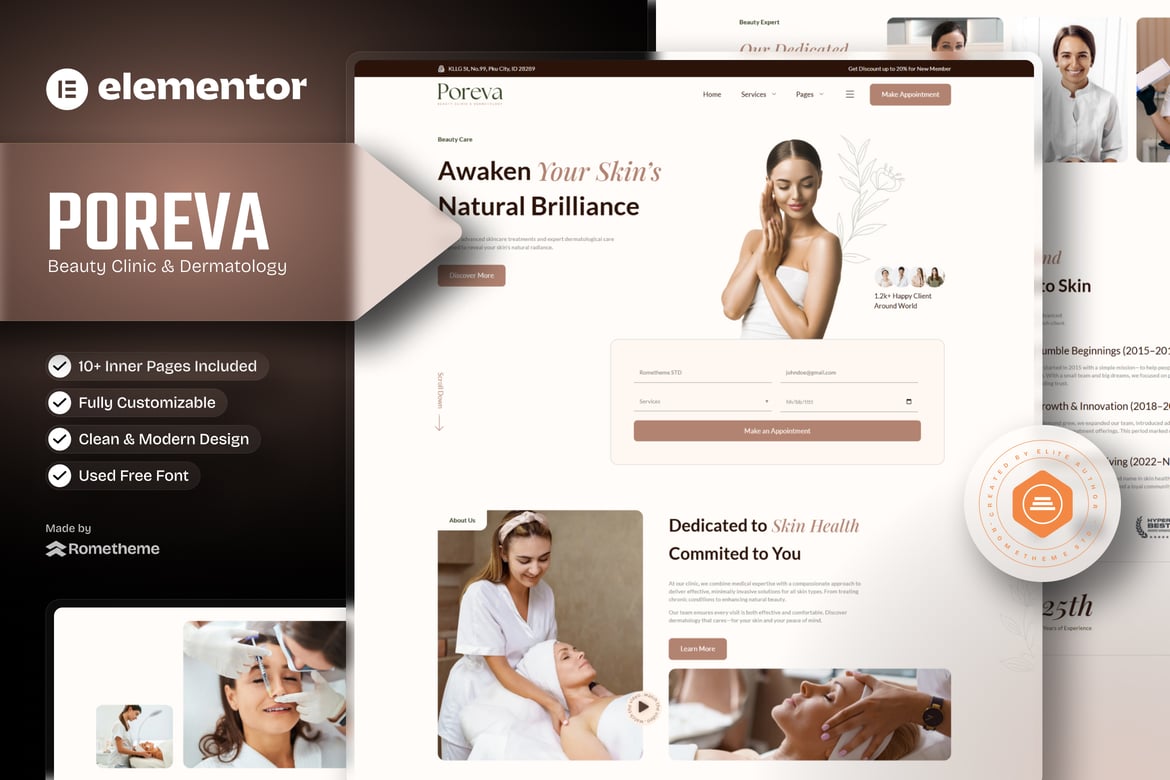 Download Poreva - Beauty Clinic & Dermatology Elementor Template Kit