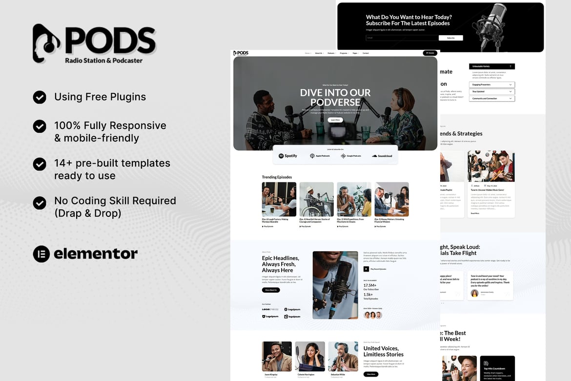 Download Potshow - Radio Station & Podcaster Elementor Template Kit
