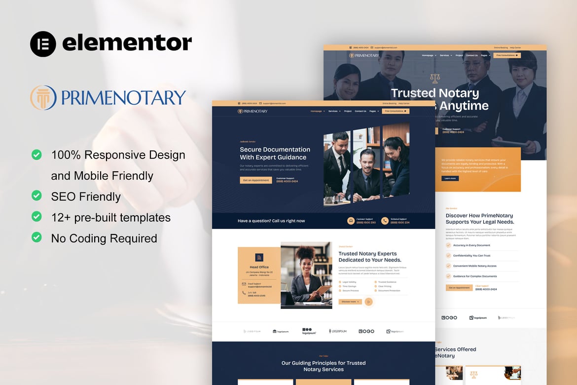 Download PrimeNotary - Notary Public & Legal Services Elementor Pro Template Kit
