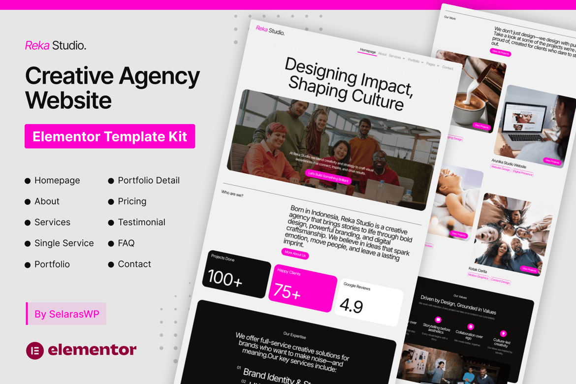 Download RekaStudio - Design Agency and Portfolio Elementor Pro Template Kit