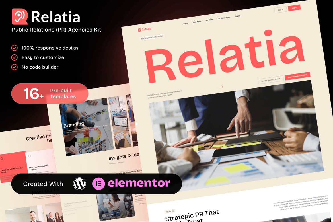 Download Relatia Public Relations Agency Elementor Template Kit for Branding and Media Outreach